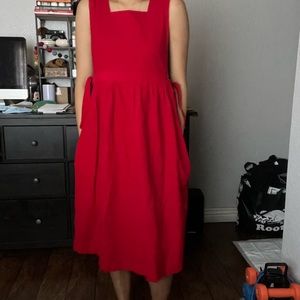 Vintage True Red Corduroy Dress with Side Ties